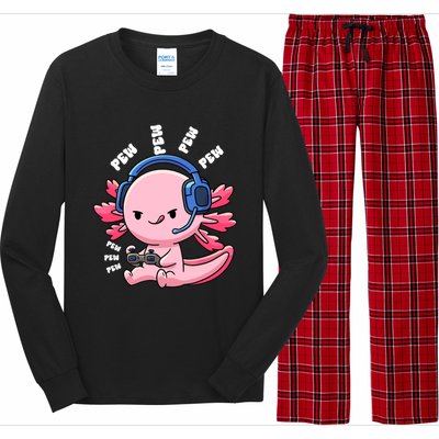 Axolotl Gaming Anime Video Game Pew Gamer Great Gift Long Sleeve Pajama Set