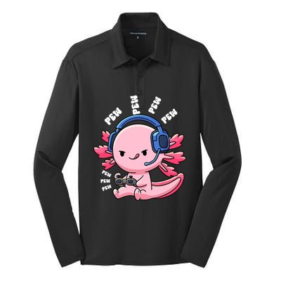 Axolotl Gaming Anime Video Game Pew Gamer Great Gift Silk Touch Performance Long Sleeve Polo