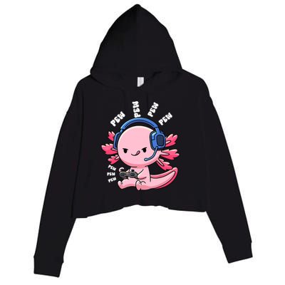 Axolotl Gaming Anime Video Game Pew Gamer Great Gift Crop Fleece Hoodie