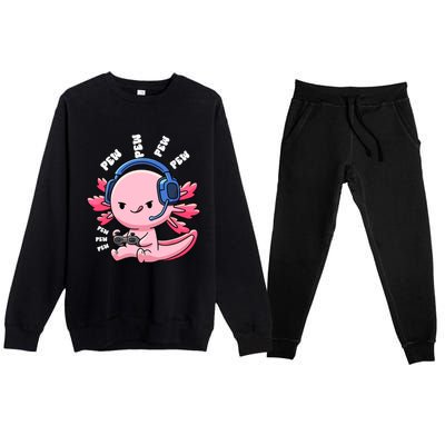 Axolotl Gaming Anime Video Game Pew Gamer Great Gift Premium Crewneck Sweatsuit Set