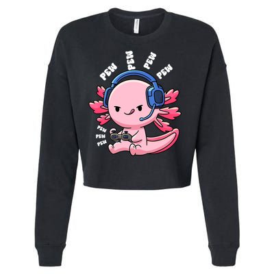 Axolotl Gaming Anime Video Game Pew Gamer Great Gift Cropped Pullover Crew