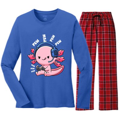 Axolotl Gaming Anime Video Game Pew Gamer Great Gift Women's Long Sleeve Flannel Pajama Set 