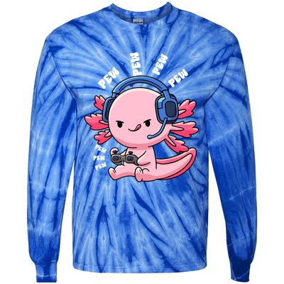 Axolotl Gaming Anime Video Game Pew Gamer Great Gift Tie-Dye Long Sleeve Shirt