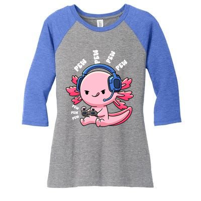 Axolotl Gaming Anime Video Game Pew Gamer Great Gift Women's Tri-Blend 3/4-Sleeve Raglan Shirt