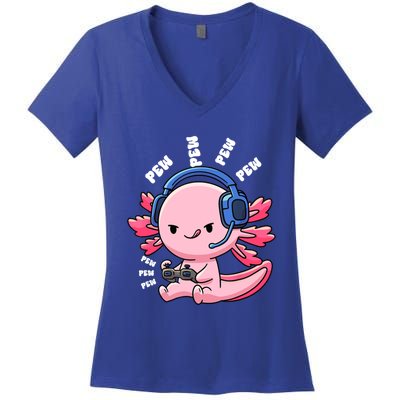 Axolotl Gaming Anime Video Game Pew Gamer Great Gift Women's V-Neck T-Shirt