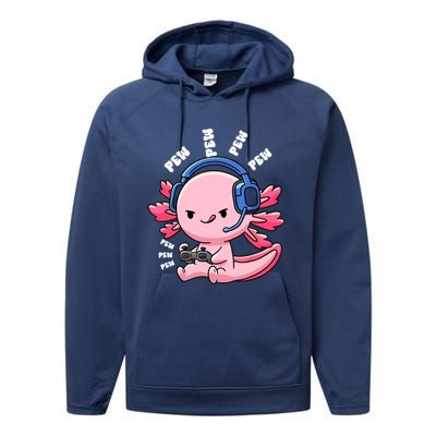 Axolotl Gaming Anime Video Game Pew Gamer Great Gift Performance Fleece Hoodie