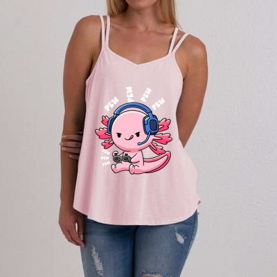 Axolotl Gaming Anime Video Game Pew Gamer Great Gift Women's Strappy Tank