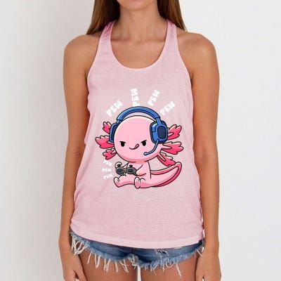 Axolotl Gaming Anime Video Game Pew Gamer Great Gift Women's Knotted Racerback Tank