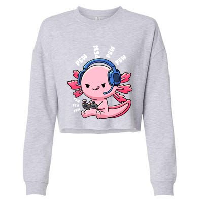 Axolotl Gaming Anime Video Game Pew Gamer Great Gift Cropped Pullover Crew