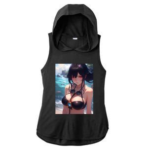 Anime Girl Bikini Ladies PosiCharge Tri-Blend Wicking Draft Hoodie Tank