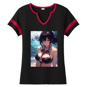 Anime Girl Bikini Ladies Halftime Notch Neck Tee