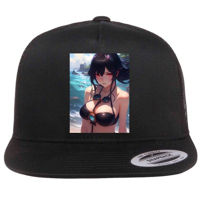 Anime Girl Bikini Flat Bill Trucker Hat