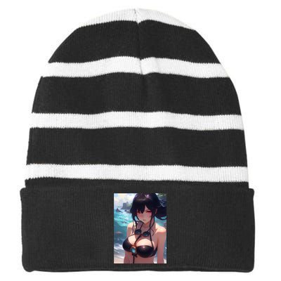 Anime Girl Bikini Striped Beanie with Solid Band