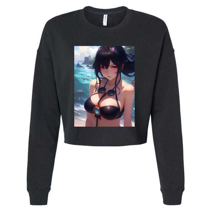 Anime Girl Bikini Cropped Pullover Crew