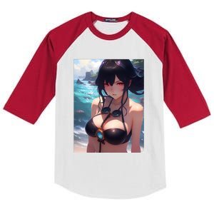 Anime Girl Bikini Kids Colorblock Raglan Jersey