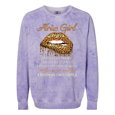 Aries Girl Birthday Gifts Funny Leopard Sexy Lip Colorblast Crewneck Sweatshirt