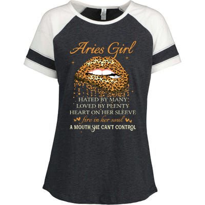 Aries Girl Birthday Gifts Funny Leopard Sexy Lip Enza Ladies Jersey Colorblock Tee