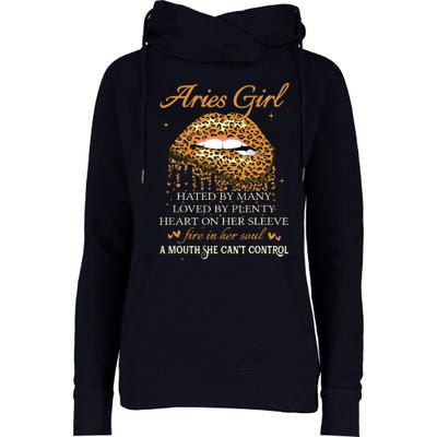 Aries Girl Birthday Gifts Funny Leopard Sexy Lip Womens Funnel Neck Pullover Hood