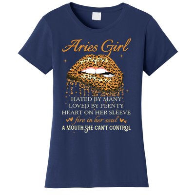 Aries Girl Birthday Gifts Funny Leopard Sexy Lip Women's T-Shirt