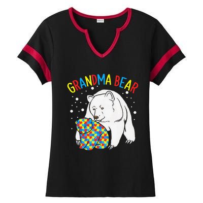 Autism Grandma Bear! Autism Awareness Gift Ladies Halftime Notch Neck Tee