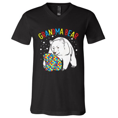 Autism Grandma Bear! Autism Awareness Gift V-Neck T-Shirt