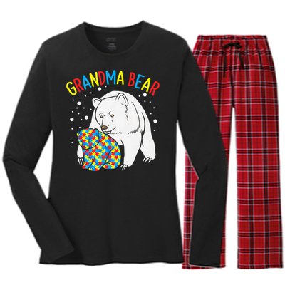 Autism Grandma Bear! Autism Awareness Gift Women's Long Sleeve Flannel Pajama Set 