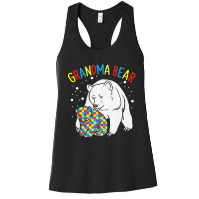 Autism Grandma Bear! Autism Awareness Gift Women's Racerback Tank