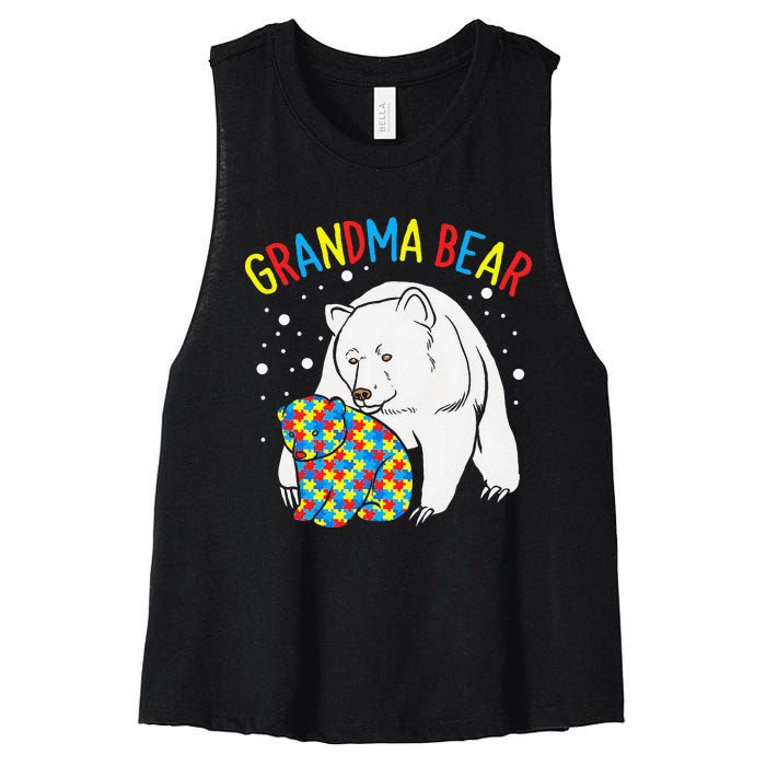 Autism Grandma Bear! Autism Awareness Gift Women's Racerback Cropped Tank