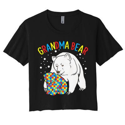 Autism Grandma Bear! Autism Awareness Gift Women's Crop Top Tee