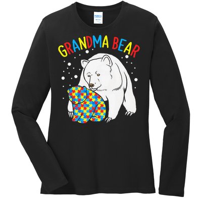 Autism Grandma Bear! Autism Awareness Gift Ladies Long Sleeve Shirt