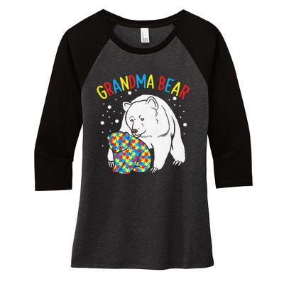 Autism Grandma Bear! Autism Awareness Gift Women's Tri-Blend 3/4-Sleeve Raglan Shirt