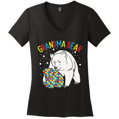 Autism Grandma Bear! Autism Awareness Gift Women's V-Neck T-Shirt