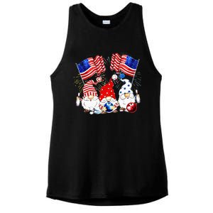 America Gnomes Bowling Fireworks American Flag 4th Of July Ladies PosiCharge Tri-Blend Wicking Tank