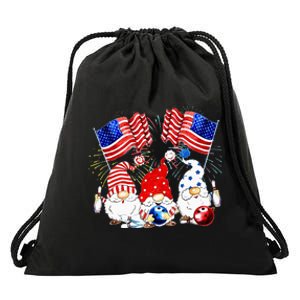 America Gnomes Bowling Fireworks American Flag 4th Of July Drawstring Bag