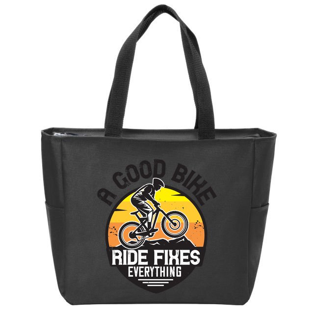 A Good Bike Ride Fixes Everything Mountain Biking Zip Tote Bag