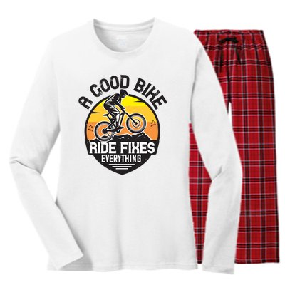 A Good Bike Ride Fixes Everything Mountain Biking Women's Long Sleeve Flannel Pajama Set 