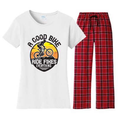 A Good Bike Ride Fixes Everything Mountain Biking Women's Flannel Pajama Set