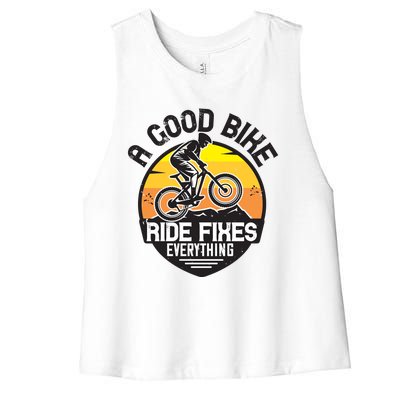 A Good Bike Ride Fixes Everything Mountain Biking Women's Racerback Cropped Tank