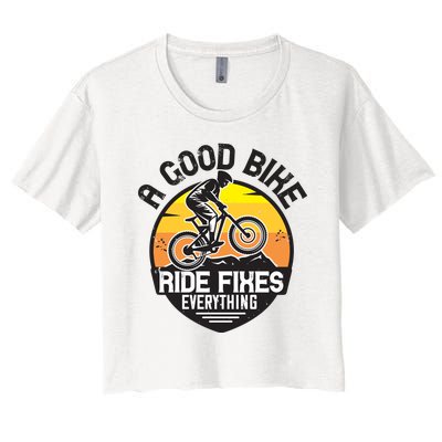 A Good Bike Ride Fixes Everything Mountain Biking Women's Crop Top Tee