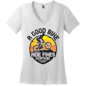 A Good Bike Ride Fixes Everything Mountain Biking Women's V-Neck T-Shirt