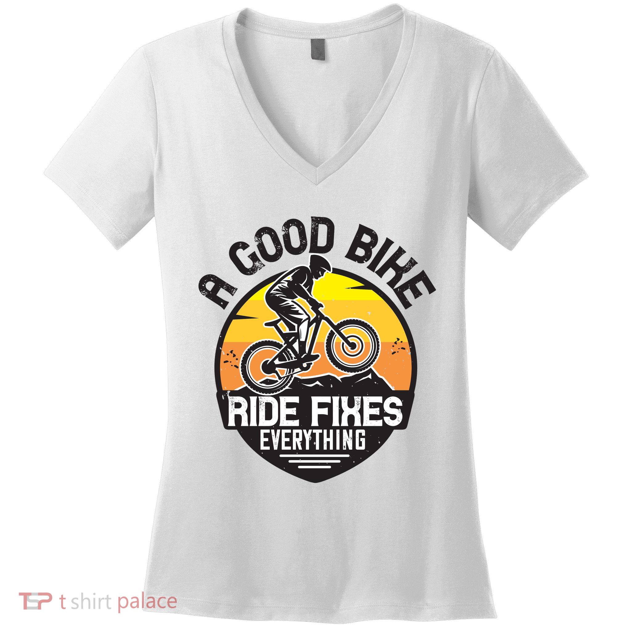 A Good Bike Ride Fixes Everything Mountain Biking Women's V-Neck T-Shirt