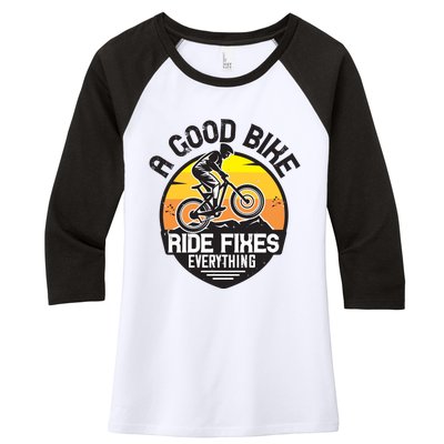 A Good Bike Ride Fixes Everything Mountain Biking Women's Tri-Blend 3/4-Sleeve Raglan Shirt