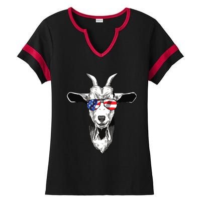 American Goat Cute With USA Sunglasses Patriotic Goat Ladies Halftime Notch Neck Tee