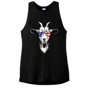 American Goat Cute With USA Sunglasses Patriotic Goat Ladies PosiCharge Tri-Blend Wicking Tank