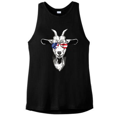 American Goat Cute With USA Sunglasses Patriotic Goat Ladies PosiCharge Tri-Blend Wicking Tank