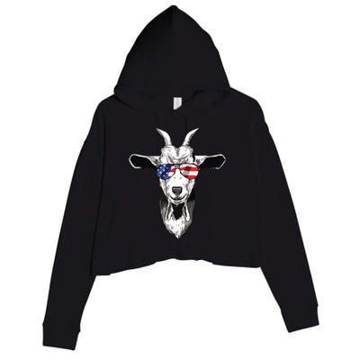 American Goat Cute With USA Sunglasses Patriotic Goat Crop Fleece Hoodie