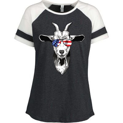 American Goat Cute With USA Sunglasses Patriotic Goat Enza Ladies Jersey Colorblock Tee