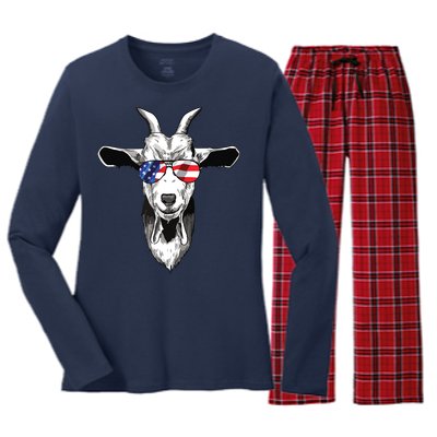 American Goat Cute With USA Sunglasses Patriotic Goat Women's Long Sleeve Flannel Pajama Set 