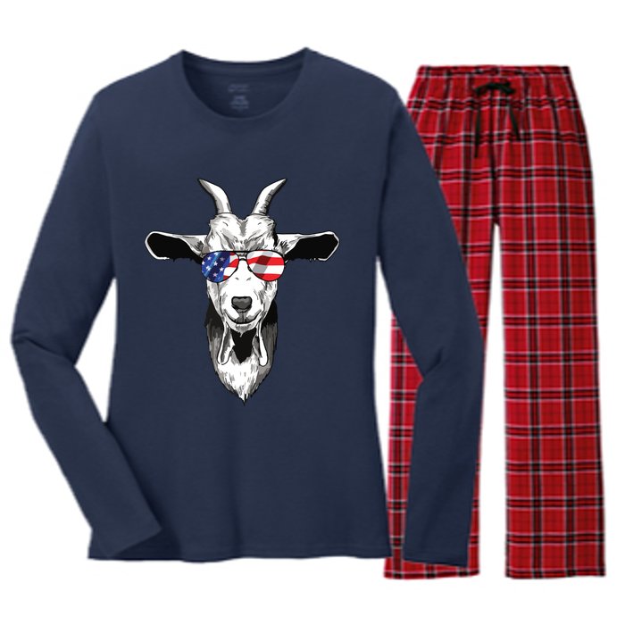 American Goat Cute With USA Sunglasses Patriotic Goat Women's Long Sleeve Flannel Pajama Set 