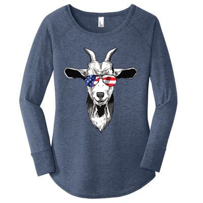 American Goat Cute With USA Sunglasses Patriotic Goat Women's Perfect Tri Tunic Long Sleeve Shirt